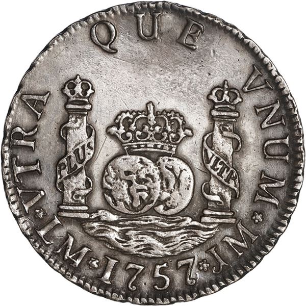 PERU, Lima, pillar 2 reales, Ferdinand VI, 1757 JM, ex-O'Brien.