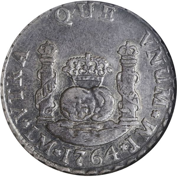 PERU, Lima, pillar 2 reales, Charles III, 1764 JM, mintmark with MA ligature, ANACS VF 30, ex-O'Brie