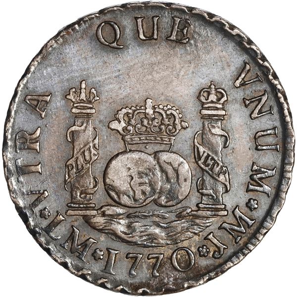 PERU, Lima, pillar 2 reales, Charles III, 1770 JM, ex-O'Brien.