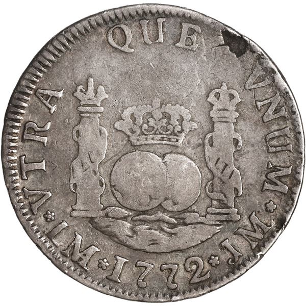 PERU, Lima, pillar 2 reales, Charles III, 1772 JM, ex-O'Brien.