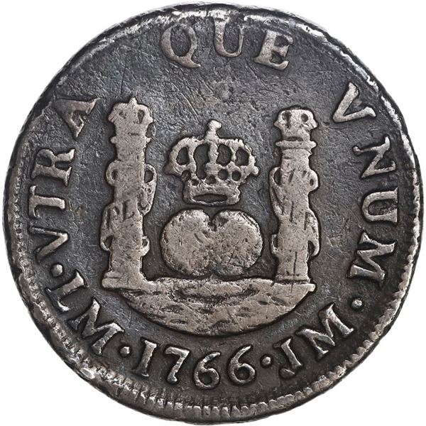 PERU, Lima, pillar 1 real, Charles III, 1766 JM, extremely rare, ex-O'Brien.