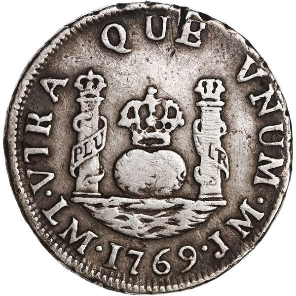 PERU, Lima, pillar 1 real, Charles III, 1769 JM, mintmark not dotted, very rare, ex-O'Brien.