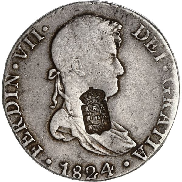 PORTUGAL, 870 reis, Maria II, crowned-arms countermark (1834) on a Cuzco, Peru, bust 8 reales, Ferdi