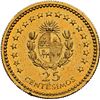 Image 2 : URUGUAY, struck in London, gold off-metal proof pattern 25 centésimos, 1960, Artigas, NGC Proof deta