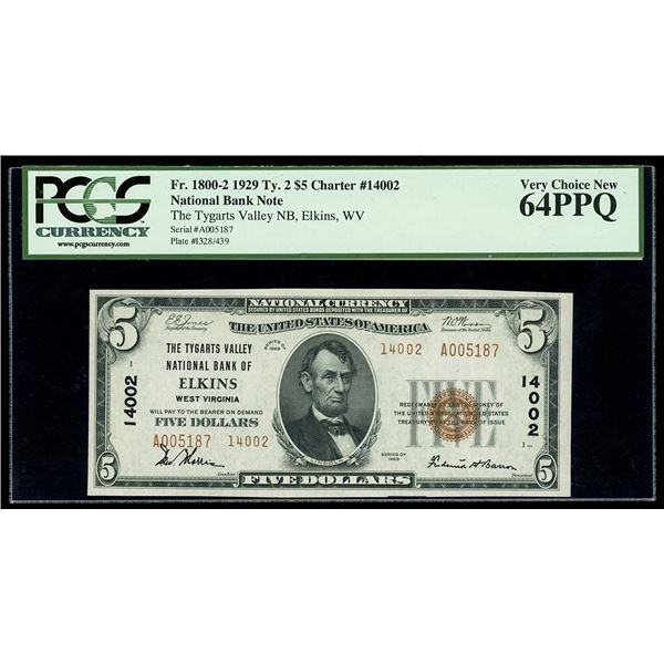 UNITED STATES, Tygarts Valley National Bank of Elkins, West Virginia, $5 National Bank Note, series 