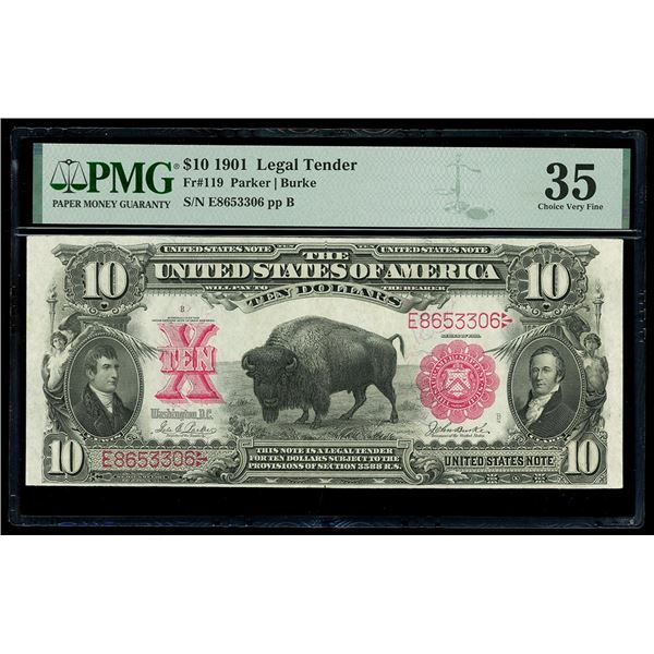 UNITED STATES, "Bison" $10 United States Note, series of 1901, serial E8653306, Parker-Burke, PMG Ch