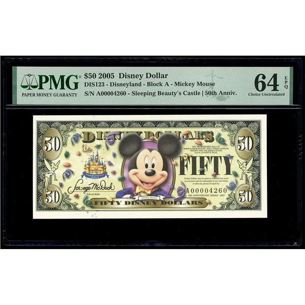 UNITED STATES, 50 Disney dollars, 2005, serial A00004260, Mickey Mouse / 50th Anniversary of Disneyl