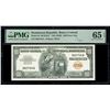 Image 1 : DOMINICAN REPUBLIC, Banco Central, 100 pesos oro, (1959), serial 002754A, PMG Gem UNC 65 EPQ, ex-Bus