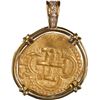 Image 1 : SPAIN, Seville, gold cob 1 escudo, Philip II, assayer Gothic D to right, mintmark S to left, mounted