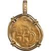 Image 1 : SPAIN, Seville, gold cob 2 escudos, Philip III, assayer not visible, mounted cross-side out in 18K g