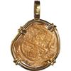 Image 2 : SPAIN, Seville, gold cob 2 escudos, Philip III, assayer not visible, mounted cross-side out in 18K g