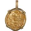 Image 1 : SPAIN, Seville, gold cob 2 escudos, Philip III or IV, assayer not visible, mounted cross-side out in