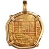 Image 1 : SPAIN, Seville, gold cob 4 escudos, Philip IV, assayer R, mounted cross-side out in 18K gold pendant
