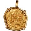 Image 2 : SPAIN, Seville, gold cob 4 escudos, Philip IV, assayer R, mounted cross-side out in 18K gold pendant