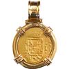 Image 1 : MEXICO, Mexico City, gold cob 1 escudo, (1714) (J), ex-1715 Fleet, mounted shield-side out in heavy 