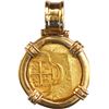 Image 2 : MEXICO, Mexico City, gold cob 1 escudo, (1714) (J), ex-1715 Fleet, mounted shield-side out in heavy 