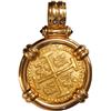 Image 2 : PERU, Lima, gold cob 8 escudos, 1711 M, ex-1715 Fleet, mounted pillars-side out in 18K gold pendant 