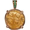 Image 1 : PERU, Lima, gold cob 8 escudos, 1738 N, mounted cross-side out in 18k gold pendant with fixed bail w