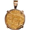 Image 2 : PERU, Lima, gold cob 8 escudos, 1738 N, mounted cross-side out in 18k gold pendant with fixed bail w
