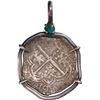 Image 1 : BOLIVIA, Potosí, cob 4 reales, 1617 (M), Grade 2, ex-Atocha (1622), mounted cross-side out in silver