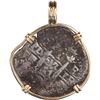 Image 2 : BOLIVIA, Potosí, cob 1 real, 1664 E, ex-Consolación (1681), mounted cross-side out in 14K gold penda