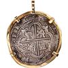 Image 1 : BOLIVIA, Potosí, cob 8 reales, Philip II, assayer B (3rd period), mounted cross-side out in 18K gold