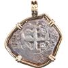 Image 1 : BOLIVIA, Potosí, cob 4 reales, 1751 q, mounted cross-side out in 14K gold pendant with fixed bail.
