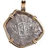 Image 2 : BOLIVIA, Potosí, cob 4 reales, 1751 q, mounted cross-side out in 14K gold pendant with fixed bail.
