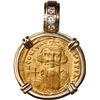 Image 1 : BYZANTINE EMPIRE, Constantinople mint, AV solidus, Constans II, 641-668 AD, mounted bust-side out in