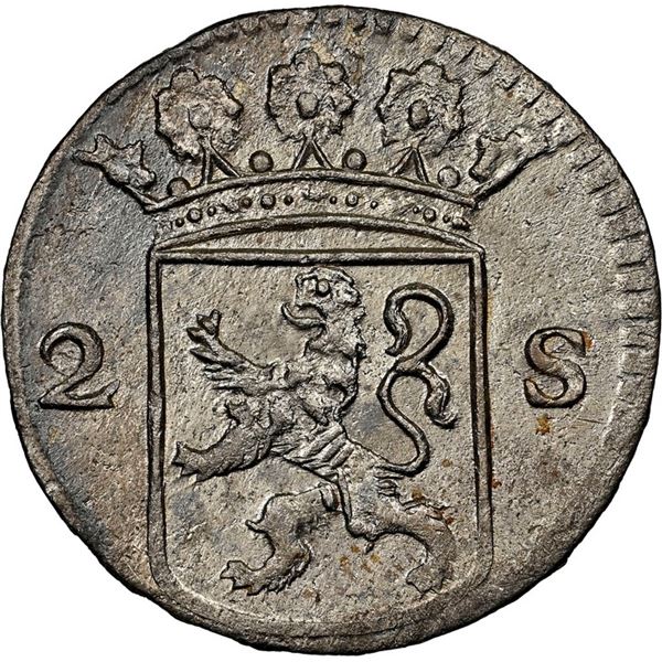 NETHERLANDS (United), Holland, 2 stuivers, 1724, NGC UNC details / saltwater damage (Shipwreck Blue
