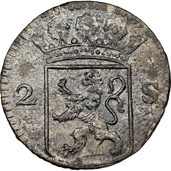 NETHERLANDS (United), Holland, 2 stuivers, 1724, NGC UNC details / saltwater damage (Shipwreck Blue