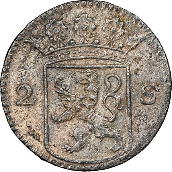 NETHERLANDS (United), Holland, 2 stuivers, 1724, NGC UNC details / saltwater damage (Shipwreck Blue 