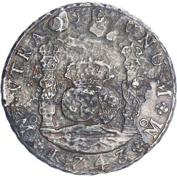 MEXICO, Mexico City, pillar 8 reales, Philip V, 1743 MF, ex-Long, ex-Brameld.