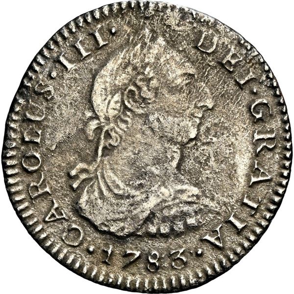 MEXICO, Mexico City, bust 1 real, Charles III, 1783 FF, NGC XF details / sea salvaged (El Cazador Sh