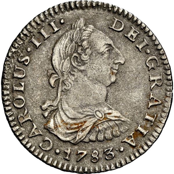 MEXICO, Mexico City, bust 1 real, Charles III, 1783 FF, NGC XF details / sea salvaged (El Cazador Sh