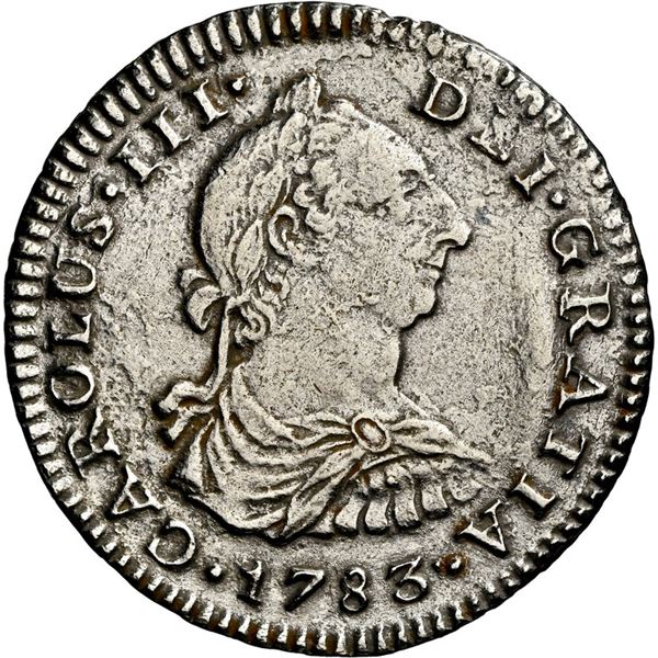MEXICO, Mexico City, bust 1 real, Charles III, 1783 FF, NGC XF details / sea salvaged (El Cazador Sh