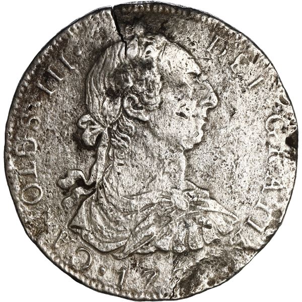 BOLIVIA, Potosí, bust 8 reales, Charles III, 177(?) JR.