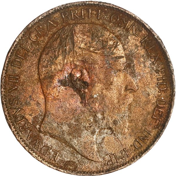 GREAT BRITAIN, London, copper penny, Edward VII, 1902, high-seas variety.