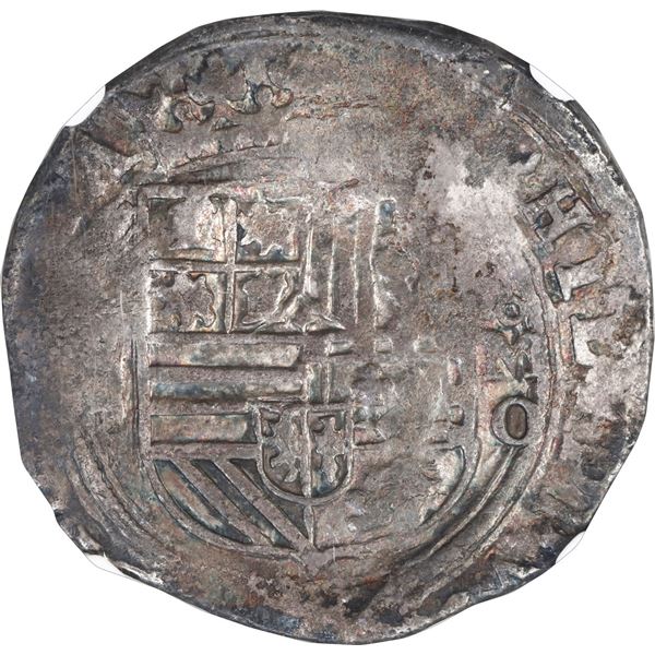MEXICO, Mexico City, cob 4 reales, Philip II, assayer O below mintmark oM to right, NGC XF details /