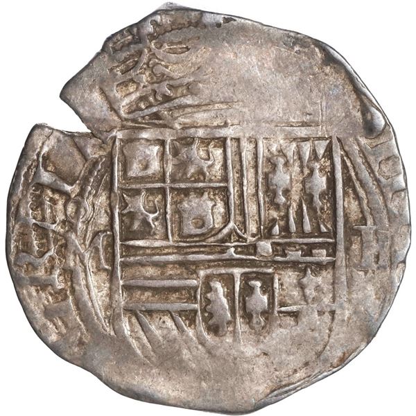 MEXICO, Mexico City, cob 1 real, Philip II, assayer F to right, mintmark oM to left, king's name as 