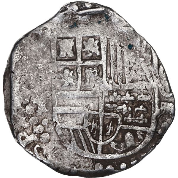 BOLIVIA, Potosí, cob 8 reales, 1627 T, quadrants of cross transposed, "hunched over" lions, rare.