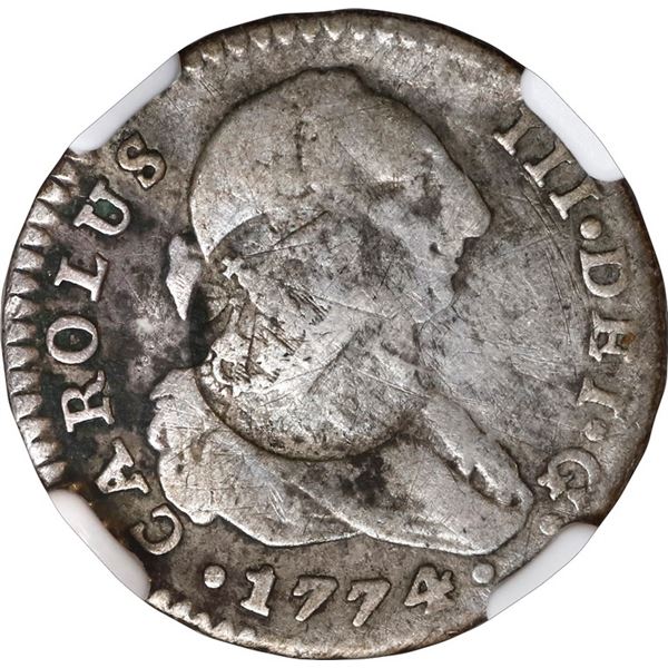AZORES (under Portugal), 120 reis, GP countermark (1887) on a Seville, Spain, bust 1 real, Charles I