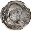Image 1 : AZORES (under Portugal), 120 reis, GP countermark (1887) on a Seville, Spain, bust 1 real, Charles I