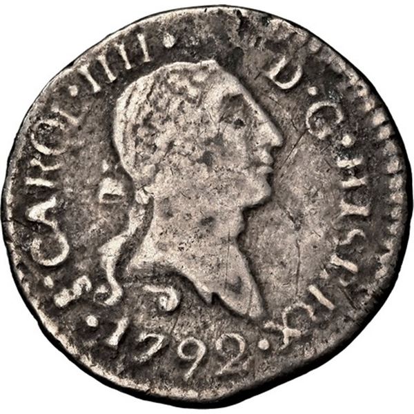 CHILE, Santiago, bust ¼ real, Charles IV (bust of Charles III), 1792, NGC VF details / environmental