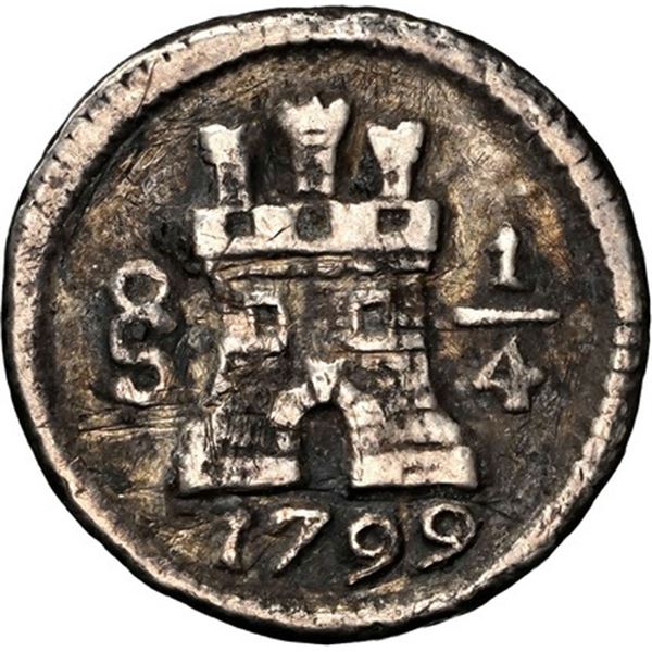 CHILE, Santiago, ¼ real, 1799, NGC XF details / tooled (Val y Mexía Collection Label).
