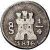 Image 1 : CHILE, Santiago, ¼ real, 1816, NGC VF details / scratches (Val y Mexía Collection Label).