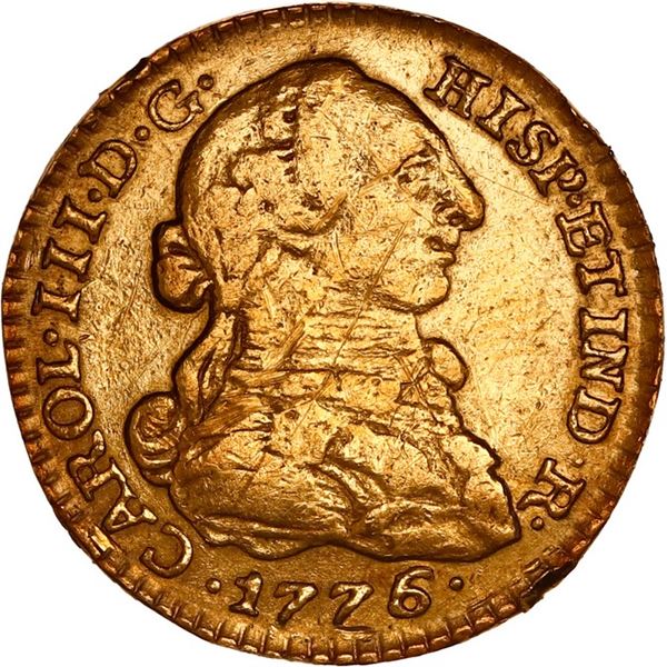 COLOMBIA, Bogotá, gold bust 1 escudo, Charles III, 1776/5 JJ, ex-JEAS.