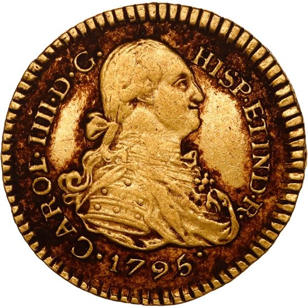 COLOMBIA, Popayán, gold bust 1 escudo, Charles IV, 1795 JF, ex-JEAS.