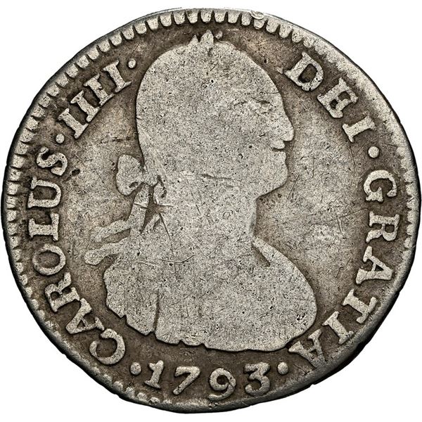 COLOMBIA, Bogotá, bust 1 real, Charles IV, 1793 JJ, NGC G 6, finest and only known example in NGC ce