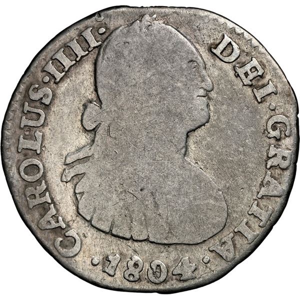 COLOMBIA, Bogotá, bust 1 real, Charles IV, 1804 JJ, NGC G details / cleaned, ex-Becerra.